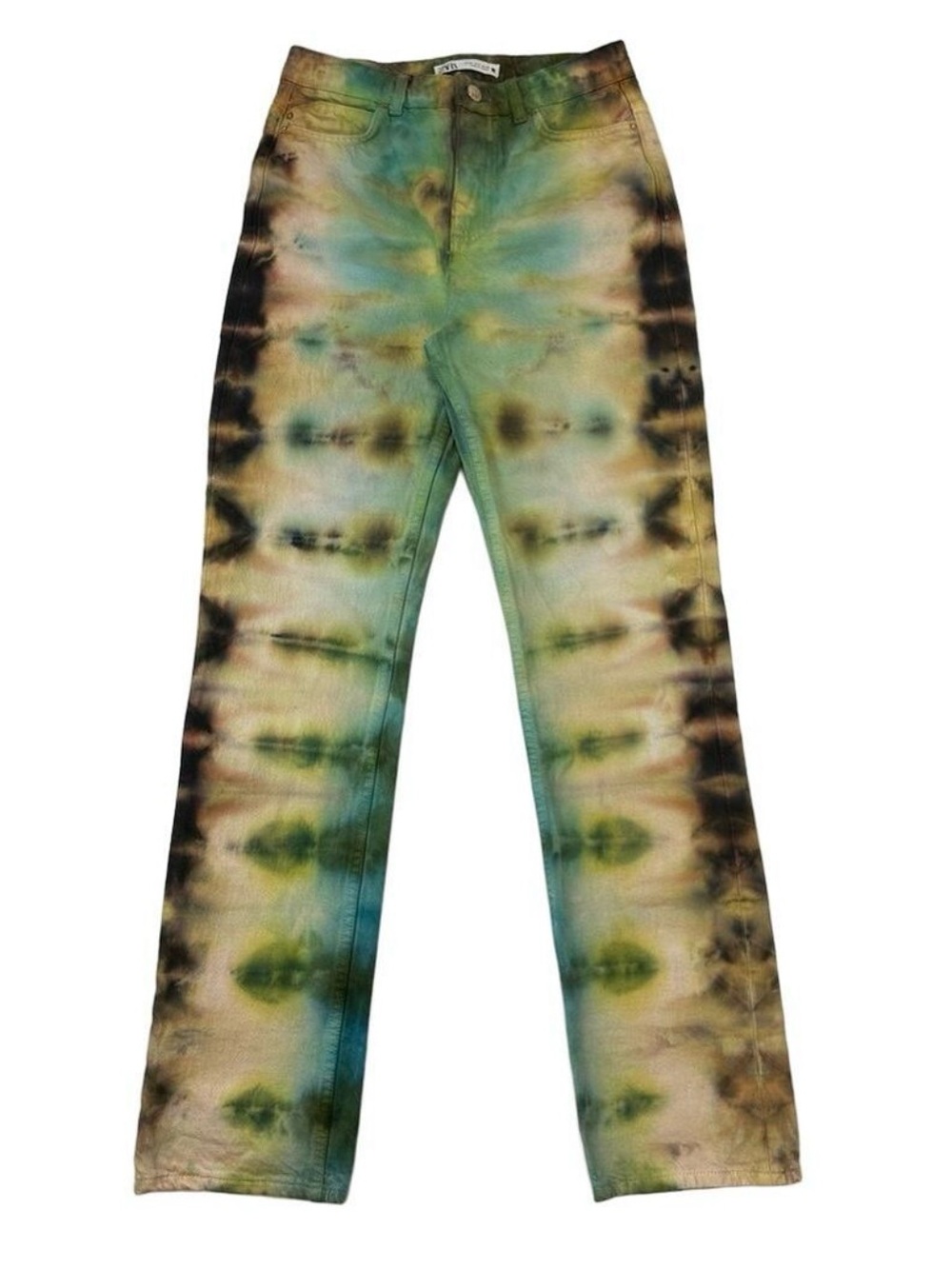 Zara cotton jeans rich shades tie dye straight leg women Size 6 Festival Boho